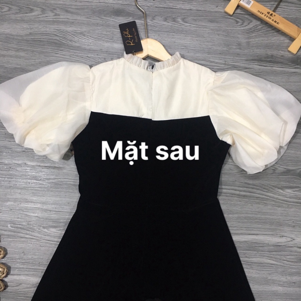 Váy nữ Thiết Kế xòe tay bồng nơ cổ xinh xắn, Đầm nhung dự tiệc sang chảnh HN clothing V25 2 | BigBuy360 - bigbuy360.vn