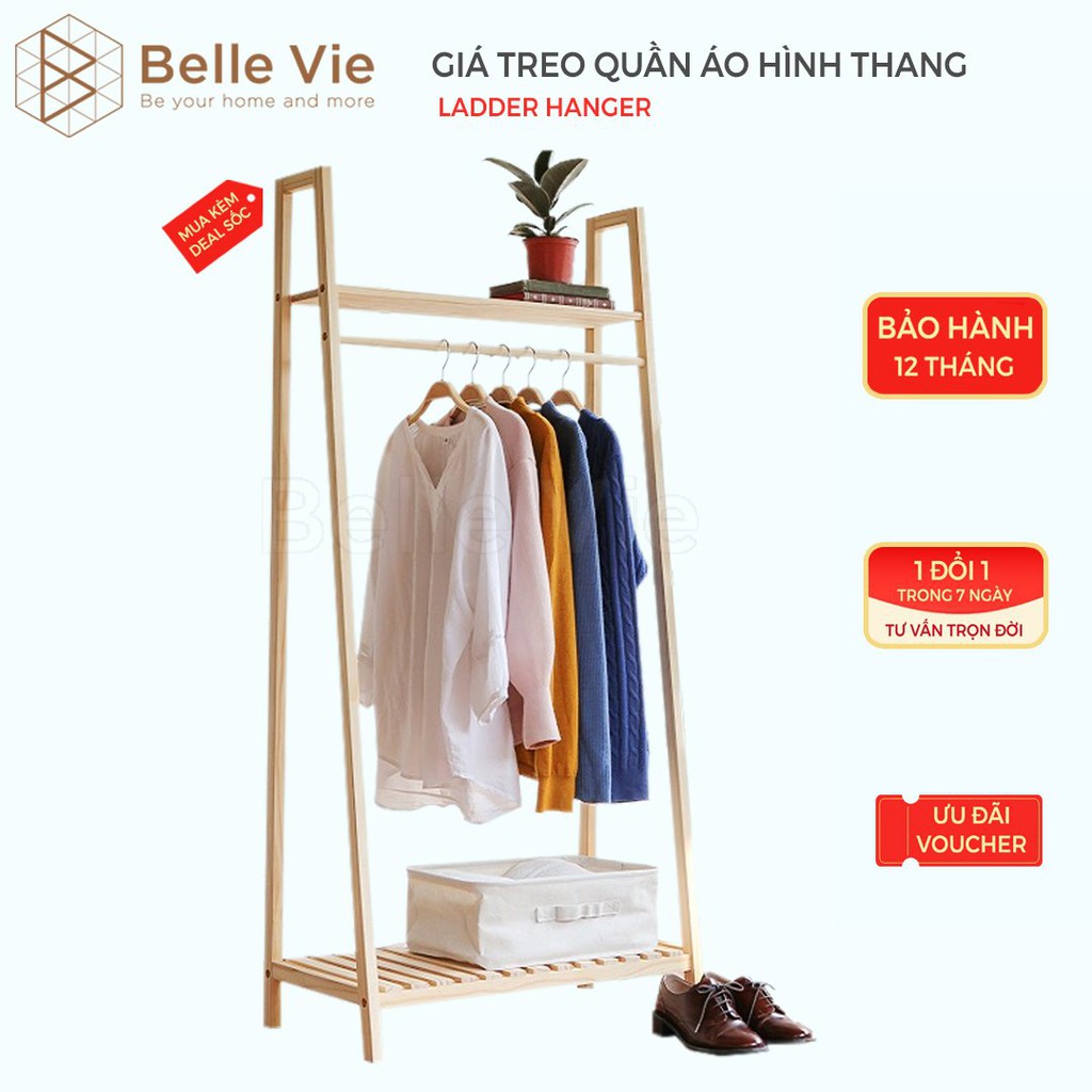 Giá Treo Quần Áo Hình Thang BelleVie Kệ Gỗ Treo Quần Áo 1 Tầng Lắp Ráp Đơn Giản Phong Cách Hàn Quốc