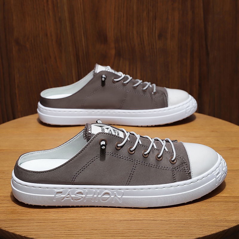 Giày lười vải canvas không gót màu trắng thông thoáng phong cách hè dành cho nam