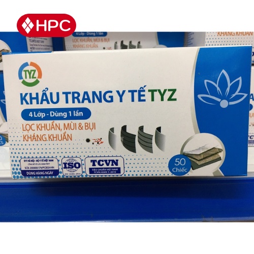 Khẩu Trang Kháng Khuẩn Khẩu Trang Y Tế 4 Lớp TYZ Không Thấm Nước Dây Đeo Chắc Chắn Lọc Khuẩn Ngăn Mùi Khói&amp;Bụi