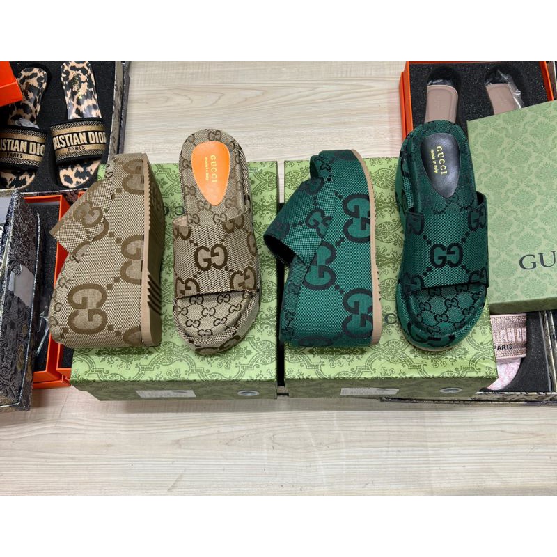 Dép Xuồng GC nữ cao 10-12p  nâu - xanh  form to