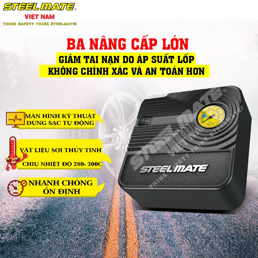 Máy bơm lốp ô tô điện tử chính hãng STEELMATE thông minh cao cấp có màn hình cơ hiển thị thông số - BẢO HÀNH 12 THÁNG