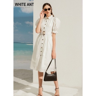 Đầm Sơ Mi Công Sở Nữ WHITE ANT Copman Dress Tay Bồng Phối Hàng Khuy Trước Tinh Tế, Chất Vải Cotton Mềm Mịn 120203003.001