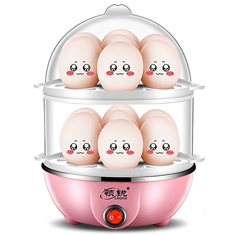 [HÀNG CÓ SẴN] Nồi hấp trứng Lingrui mini đa chức năng nồi hấp bằng thép không gỉ 2 tầng dụng cụ gia dụng làm đồ ăn sáng