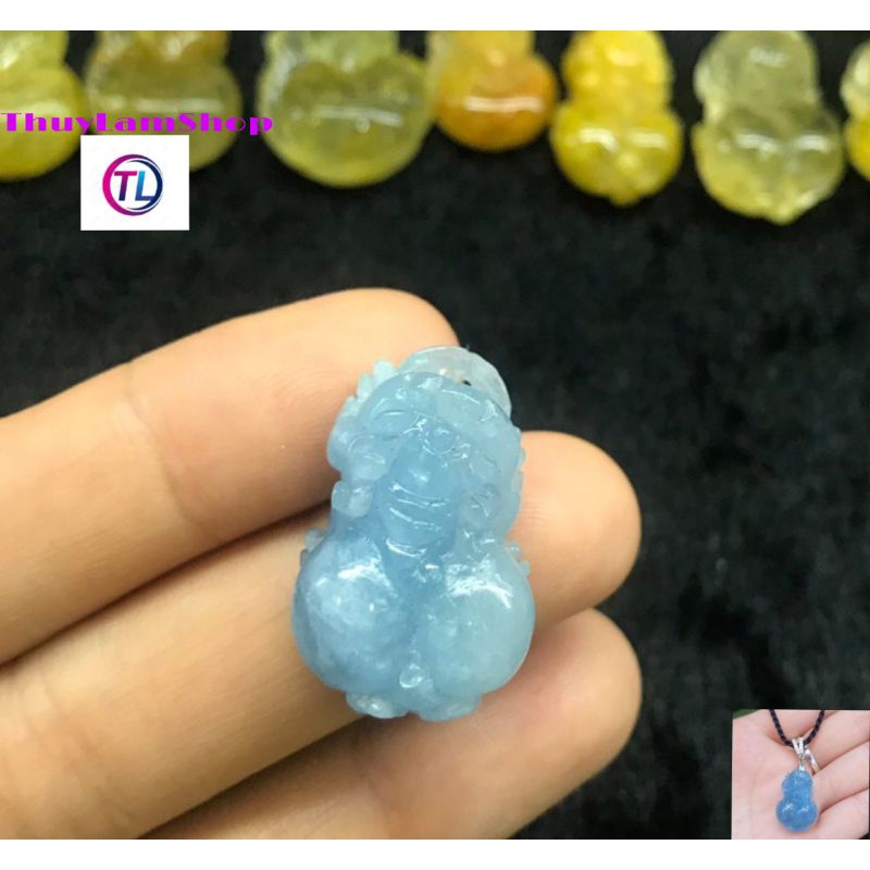 Vòng cổ tỳ hưu đá xanh dương chế tác thủ công kích tài lộc