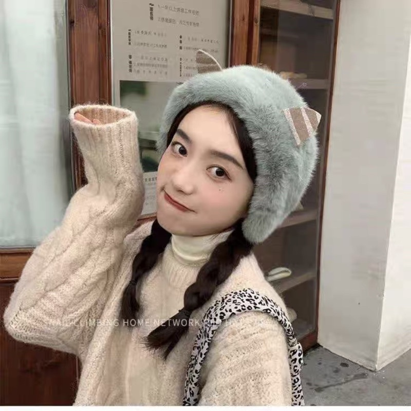 Bịt tai lông thỏ giữ ấm tai mèo