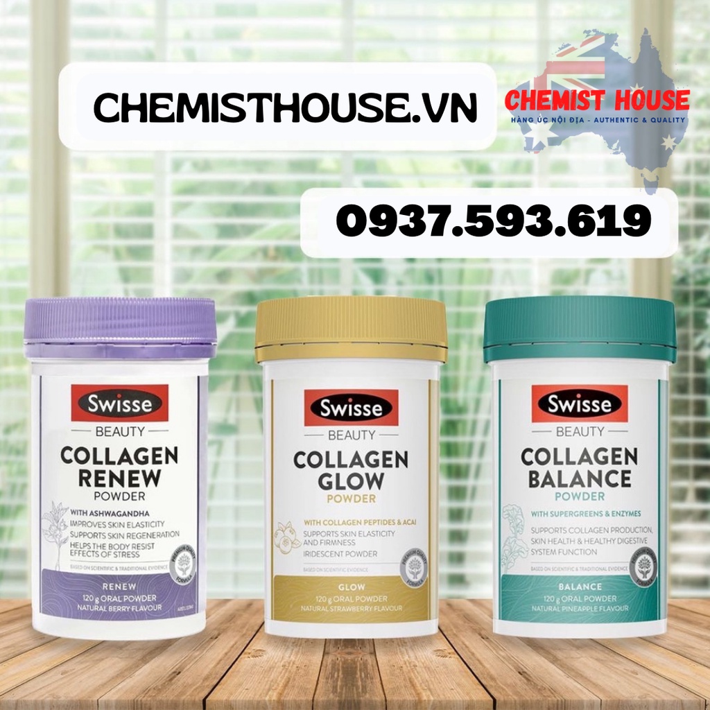 Combo Collagen 3 hũ Bột uống Swisse Úc - Swisse Beauty Collagen Powder Balance Renew Glow