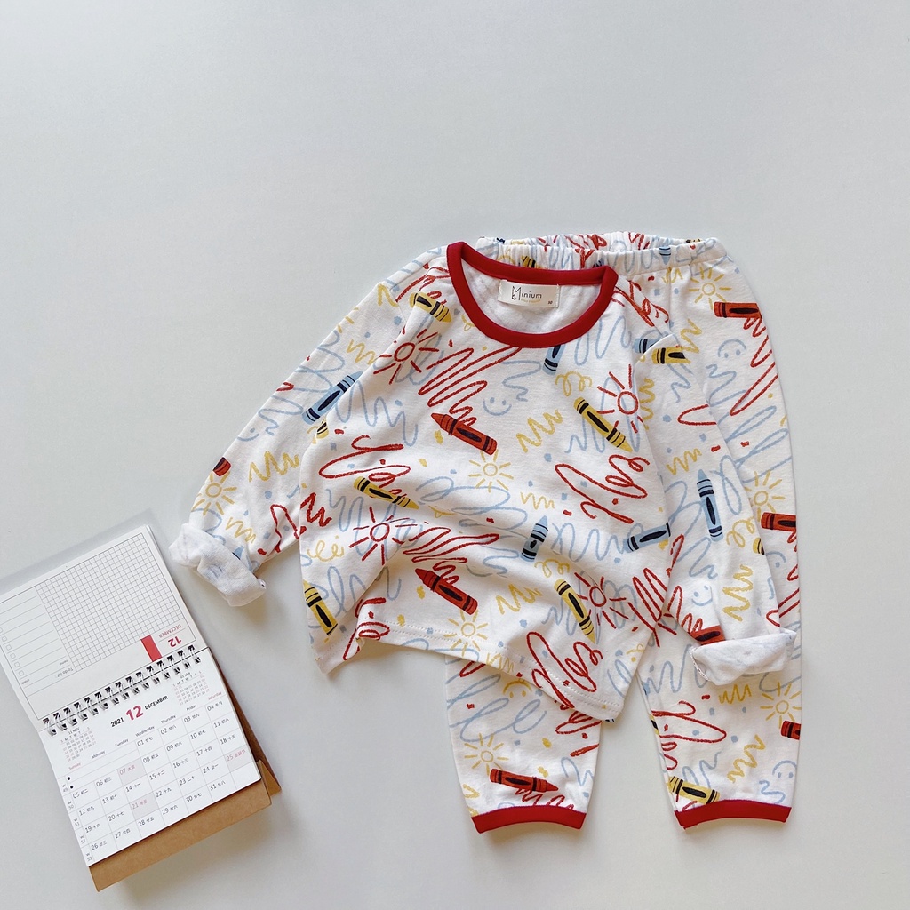 Bộ đồ dài tay quần dài thu đông cho bé trai/gái chất liệu 100% cotton thun lạnh, miniumbabyfashion SB1261