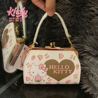 Bóp ví tiền có quai xách cầm tay mini nút bật da mềm 1 ngăn hình Hello Kitty màu hồng - 60KK5568