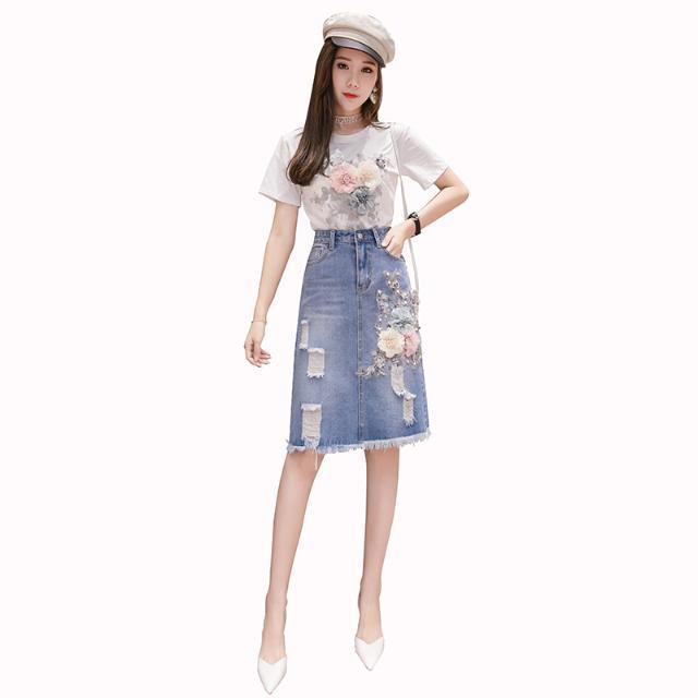 Đầm Denim Dáng Ôm In Hoa Thời Trang 2022