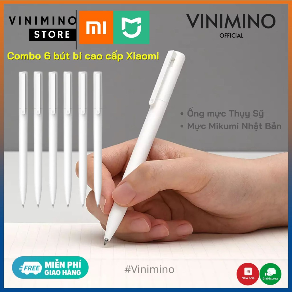 Combo 6 bút bi cao cấp Xiaomi - Bút Trắng [Mực Gel Đen] | Vinimino