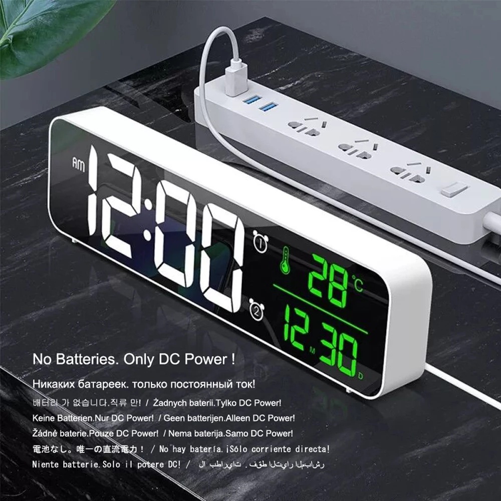 [LED Digital Display Music Alarm Clock][LED Mirrored Clock With Temperature Thermometer&amp;Calendar][Fashion Digital Clocks For Home Living Room Bedroom Office Wall Decoration]