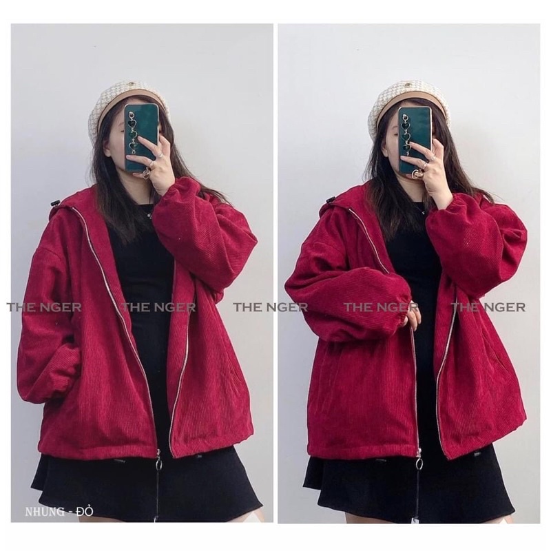 Áo khoác kaki nhung gân quảng châu tay cánh dơi form rộng unisex ulzzang nam nữ