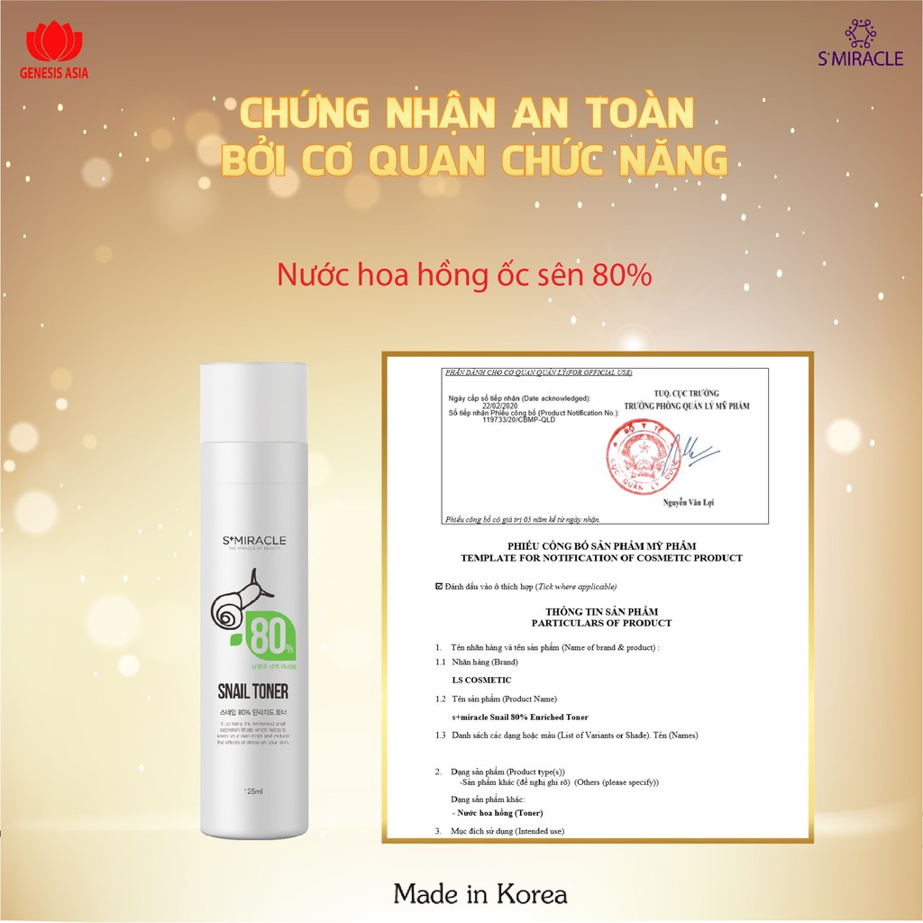 Nước hoa hồng có chứa 80% dịch lọc Ốc Sên S+ Miracle Snail Toner 125ml