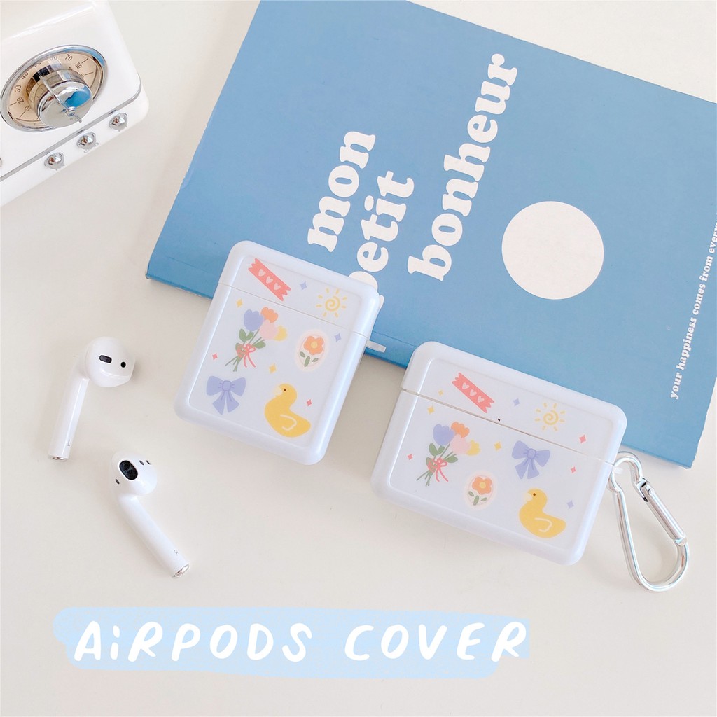 Vỏ Đựng Hộp Sạc Tai Nghe Airpods In Hình Vịt Và Hoa Dễ Thương