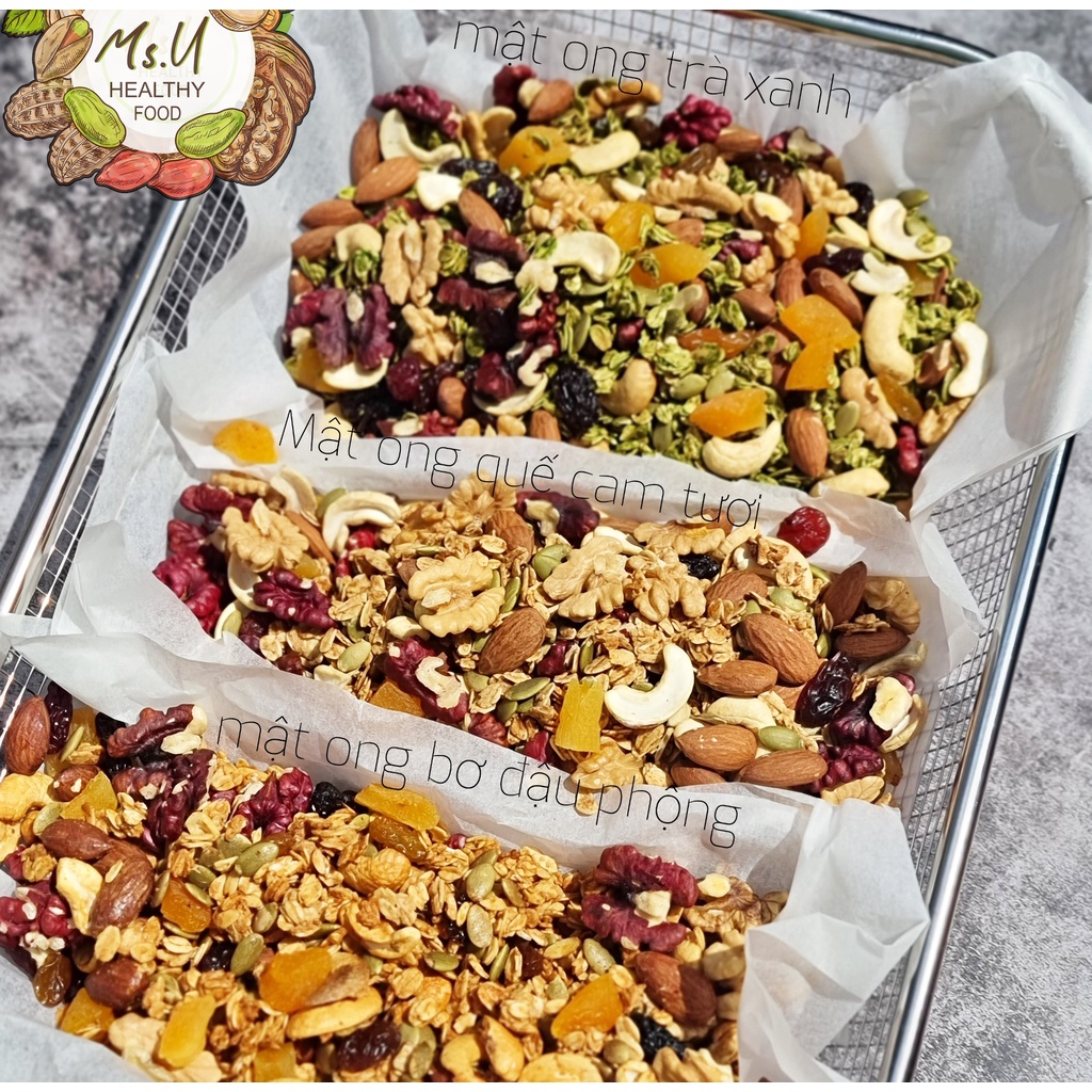 Granola Siêu Siêu Hạt Ms. U 500gr - Ngũ Cốc Giảm Cân Nhiều Óc Chó Đỏ, Hạnh Nhân -Chỉ 20% Yến Mạch- Cực Ngon Nhiều Vị Mới