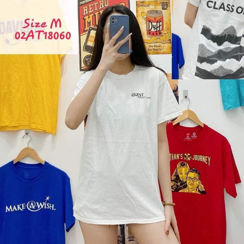 Áo thun, tee Mỹ trắng unisex form rộng 2ndhand