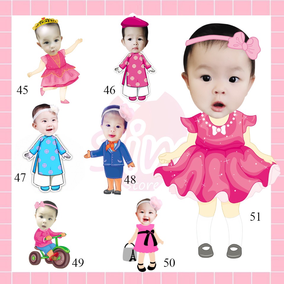 Thiết kế hình Chibi cho bé gái trang trí tiệc sinh nhật theo yêu cầu