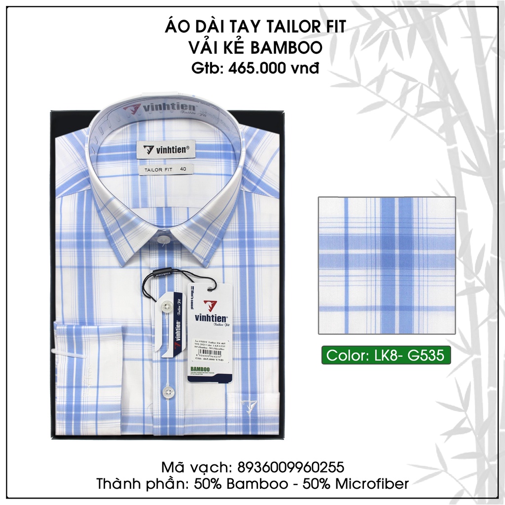 Áo sơ mi nam tay dài vạt ngang Tailor Fit Bamboo Vĩnh Tiến 465
