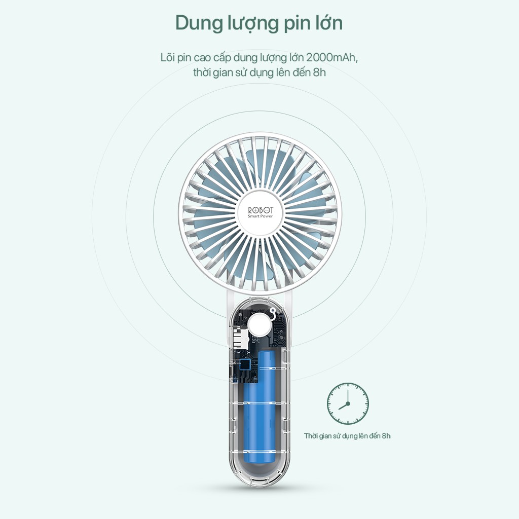 Quạt Mini Cầm Tay ROBOT RT-BF11 Pin 2000mAh - 3 Tốc Độ Gió - Kích Thước Nhỏ Gọn Thuận Tiện Mang Theo