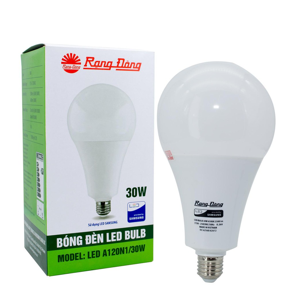 Bóng đèn Led Bulb Rạng Đông A120N1/30W Vàng/Trắng Đui E27 tiết kiệm điện Bảo vệ mắt Siêu Sáng Tuổi thọ 15000 giờ