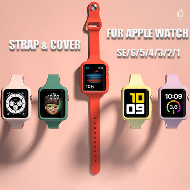 Dây Silicone + Ốp Bảo Vệ Đồng Hồ Apple Watch Se 6 5 4 3 2 Kích Thước 38mm 40mm 42mm 44mm