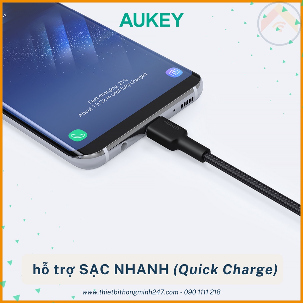 Cáp sạc Aukey CB-CD30 BK Cổng USB ra Cổng Type C dài 0.9 mét màu Đen