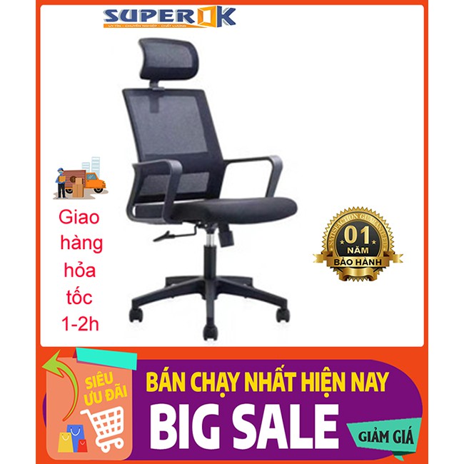 Ghế Xoay Cao Cấp, Ghế làm việc cao cấp tựa lưng, tựa đầu xoay 360 độ - Mã ghế Super Ok - TX504