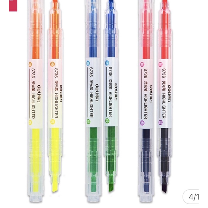 Bộ bút highlight đánh dấu dòng hai đầu dạ quang Deli nhiều màu tiện dụng cho học sinh S736