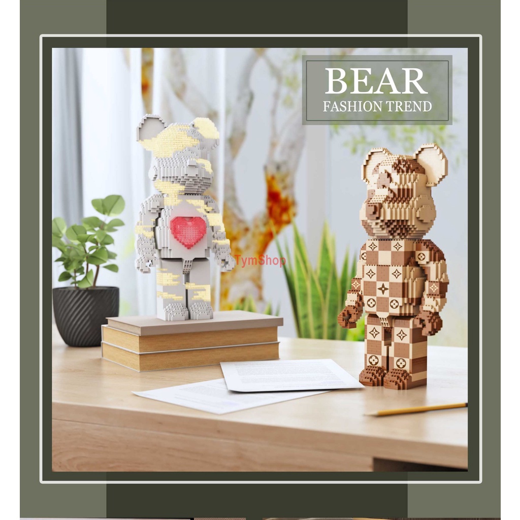 Xếp hình Gấu Bearbrick LV xếp hình lắp ráp mô hình bear brick cỡ lớn