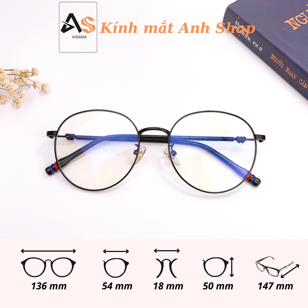 Gọng mắt tròn chất liệu kim loại thanh mảnh thời trang 62081