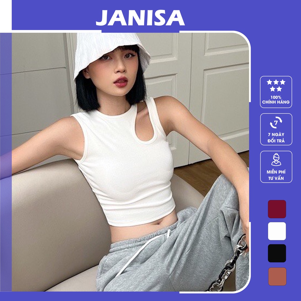 Áo croptop ba lỗ nữ ôm body áo khoét vai basic thun tăm nhỏ JANISA CT15