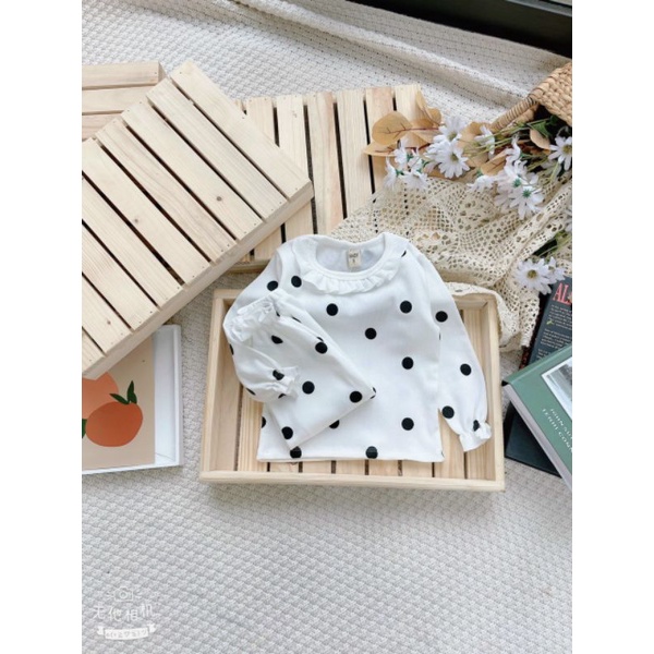 Bộ thu đông chấm bi cho bé gái, bộ đồ thu đông len tăm mềm mịn