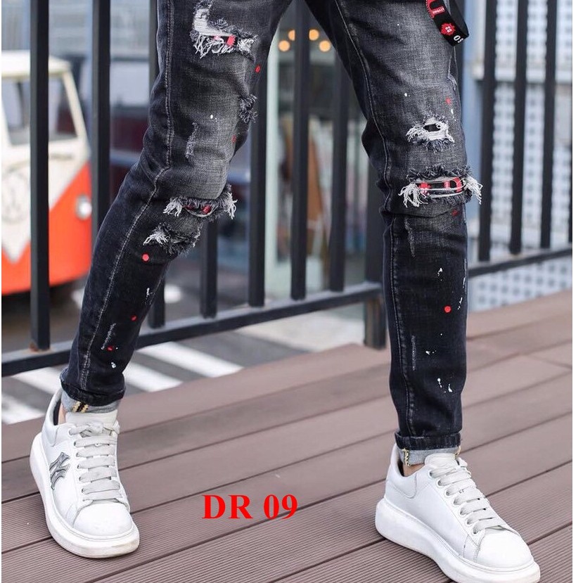 Quần Jean Nam Rách XM 34 Chất Bò Cao Cấp Co Dãn nhẹ ,quần rin nam đẹp vẩy sơn cá tính hàn quốc .