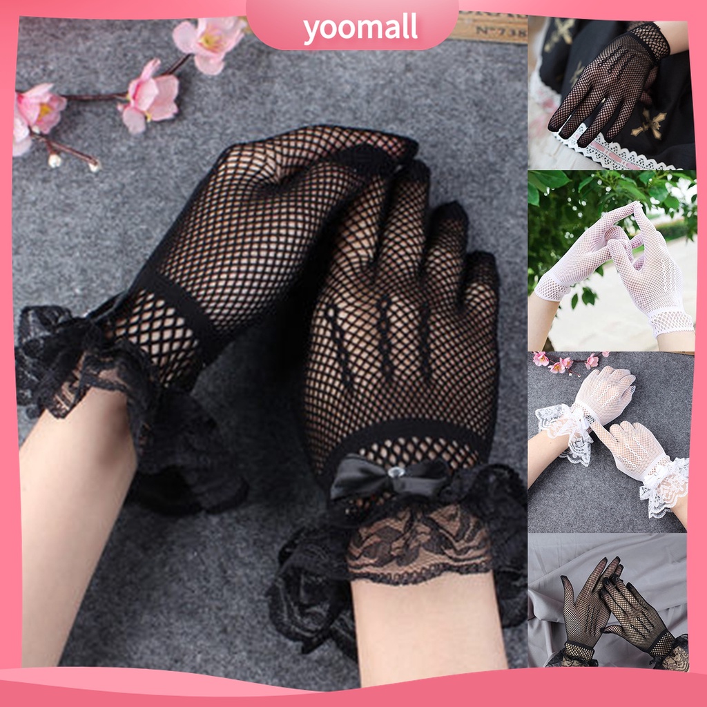 Yomall♡ 1 Đôi Găng Tay Cô Dâu Phối Ren Đính Nơ Thời Trang