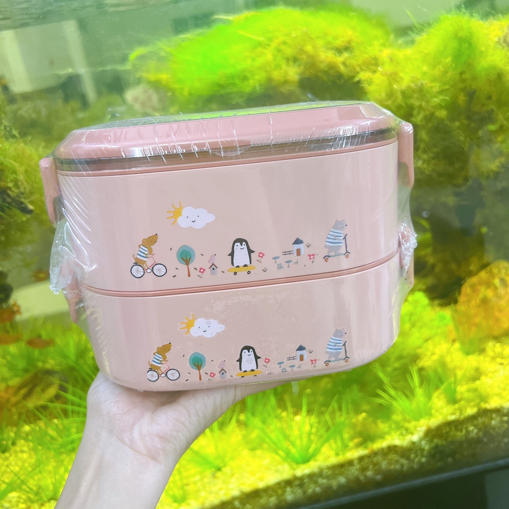 Hộp Đựng Cơm Giữ Nhiệt Ăn Trưa Văn Phòng 3 Ngăn - Nhựa/Lúa Mạch- Kèm Thìa Cao Cấp inox 304