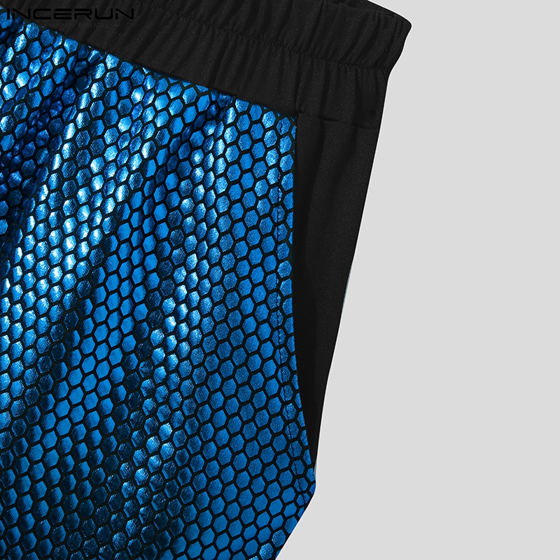 INCERUN Bộ Đồ Đi Biển 2 Mảnh Gồm Áo Ba Lỗ Đính Kim Sa + Quần Short Phong Cách Punk Gothic Thời Trang Cho Nam