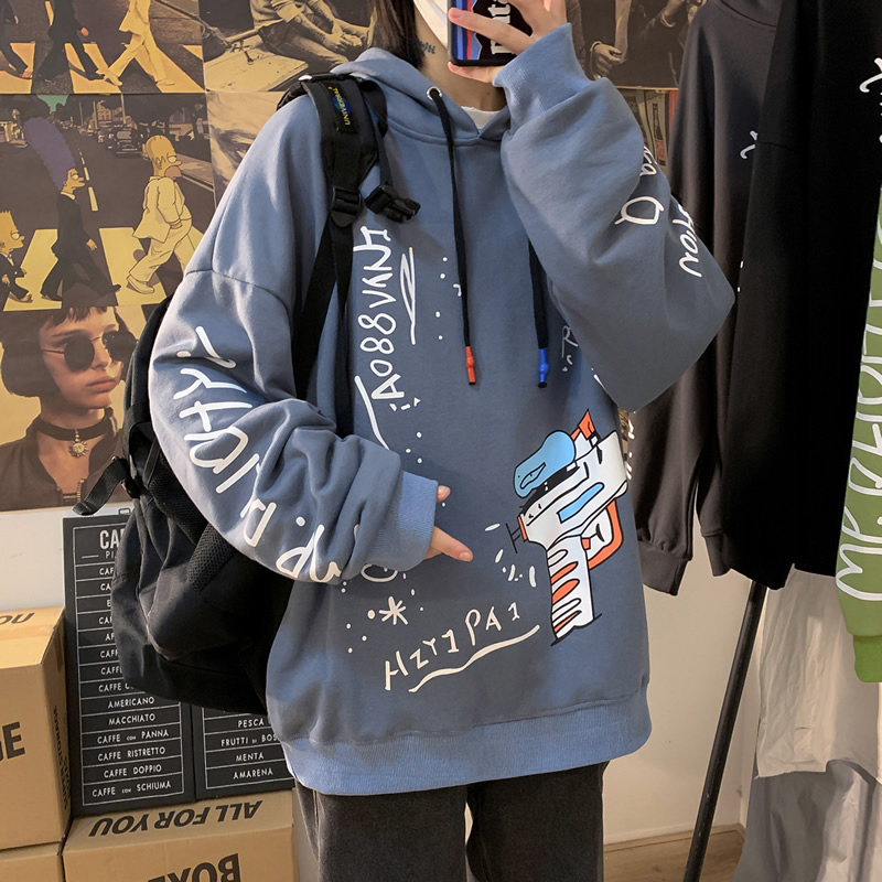 Áo hoodie phong cách unisex dài tay in hình hoạt hình thời trang thu đông với 4 màu tùy chọn thời trang nam
