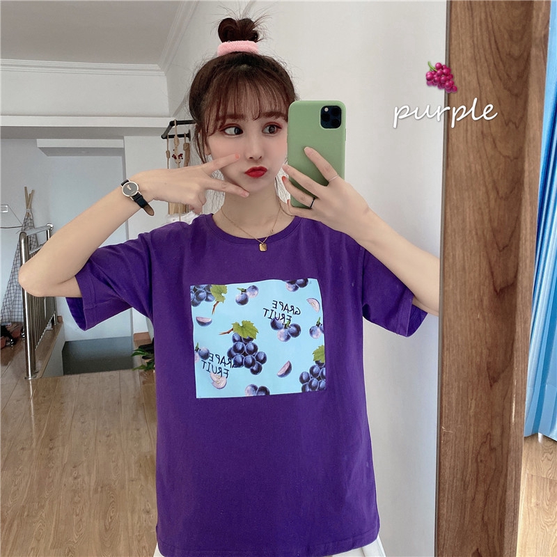 SUXI Áo Thun Ngắn Tay Cổ Tròn In Họa Tiết Trái Cây Xinh Xắn Dành Cho Nữ