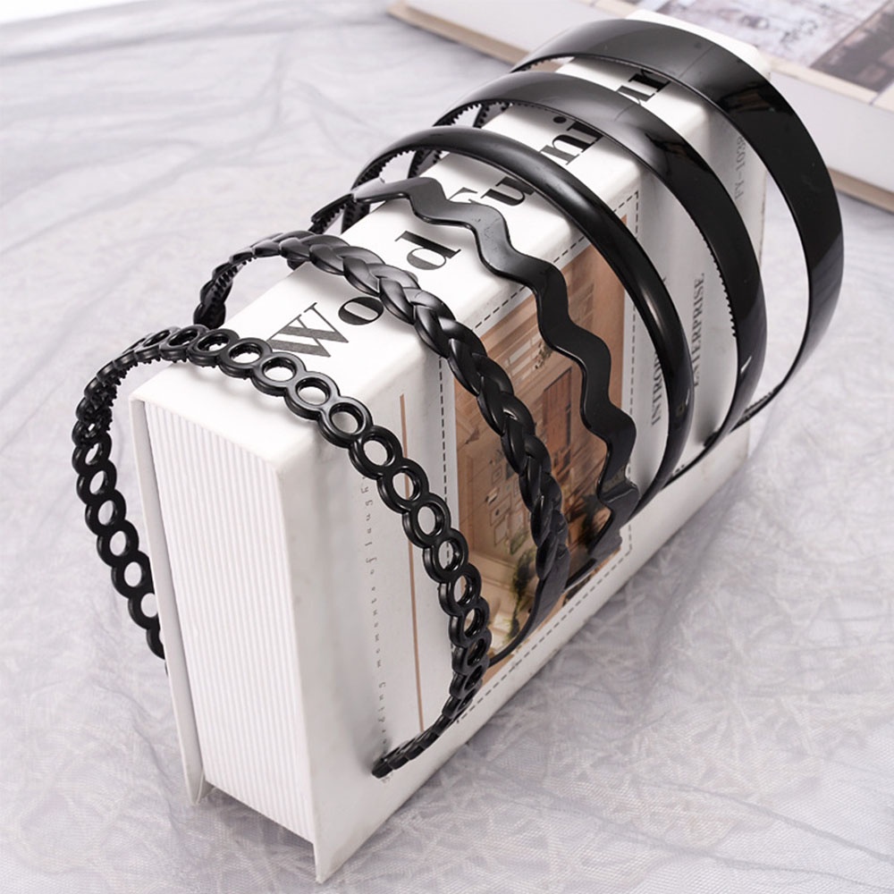 Băng đô thời trang bằng nhựa resin màu đen gợn kiểu sóng chống trượt thoải mái cho nam và nữ