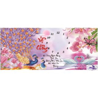 Tranh đính đá vợ chồng đồng hồ đẹp 80x41cm chưa đính