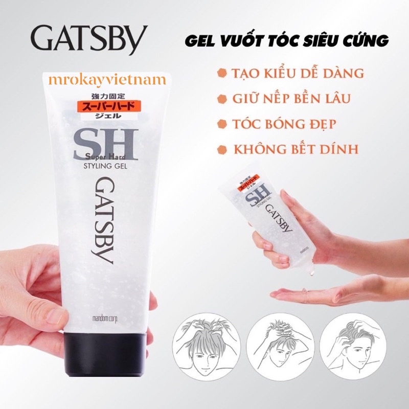 Keo vuốt tóc nam nữ Nhật Bản Gatsby Styling Gel Super Hard 205g giữ nếp tốt độ bóng vừa phải không gây bết dính