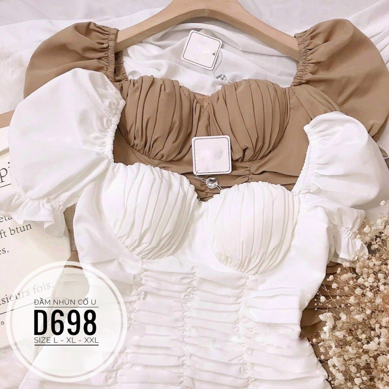 BIGSIZE Đầm nhún cổ U D698