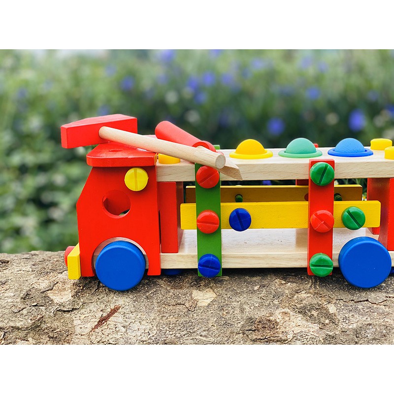 Xe lắp ráp ốc vít kèm đập bóng - Đồ chơi gỗ cho bé