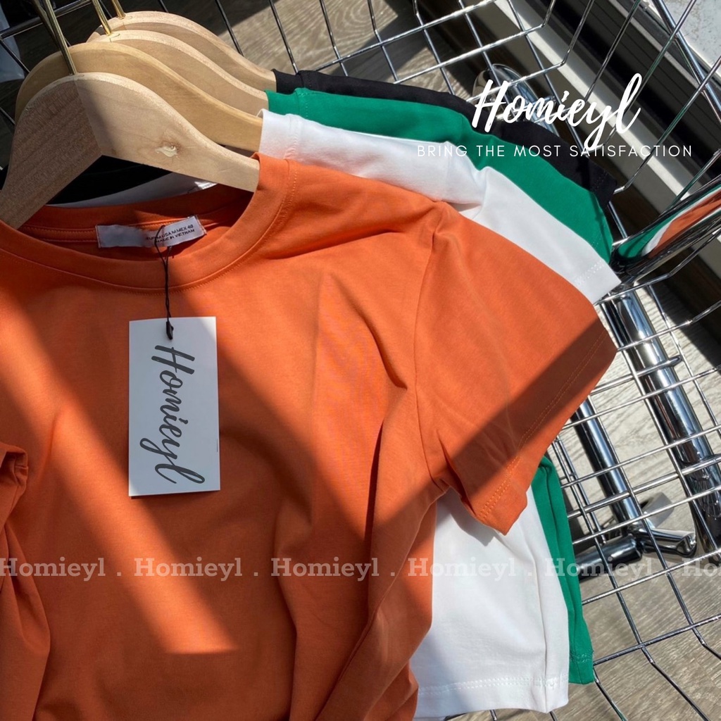 Áo thun croptop nữ form rộng cổ tròn tay ngắn Homieyl cao cấp, áo croptop ngắn tay dáng rộng chất vải thun cotton H214