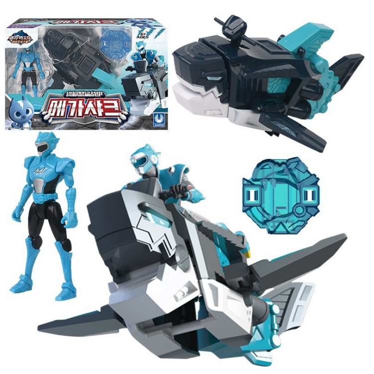 Mô hình miniforce Khủng long Megalodon cá mập &amp; Siêu nhân Volt đồ chơi trẻ em biệt đội siêu nhân nhí