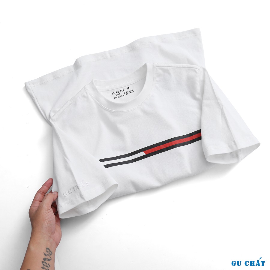 Áo Thun Nam Basic GU CHẤT, Chất Cotton Mềm Mịn, Kẻ Sọc Ngang - GUTN16