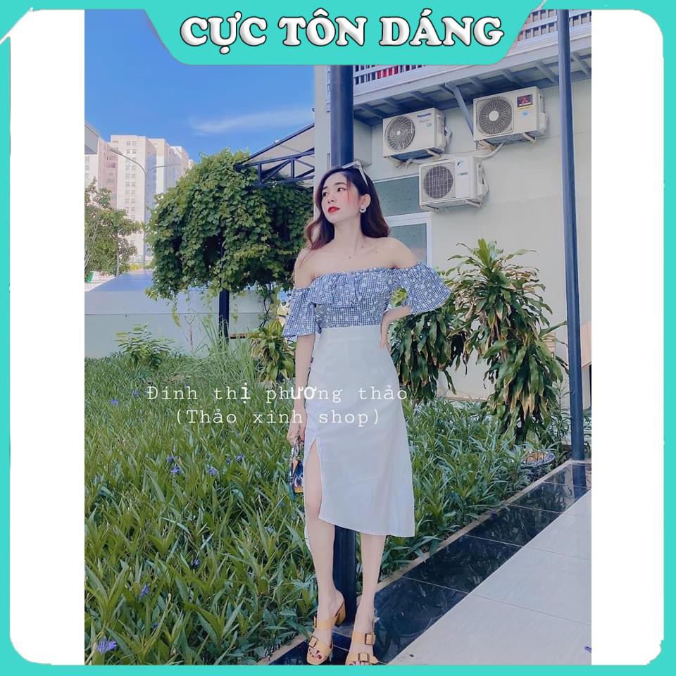 | HOT | XẢ HẾT |_ Set Ulzzang | Áo Trễ Vai Hoa Cúc Kèm Chân Váy Xẻ Đi Chơi Cực Đẹp Order Quảng Châu tận xưởng -_
