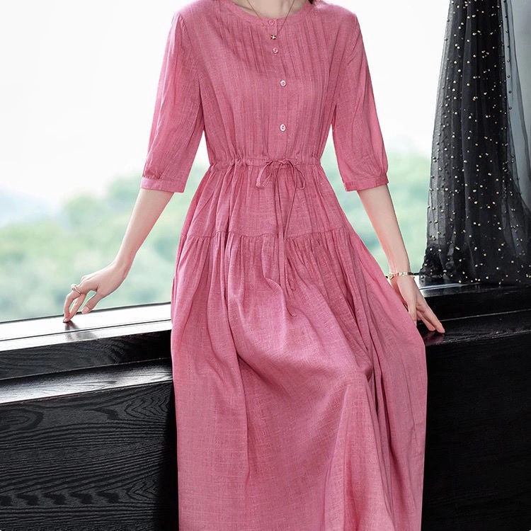 Đầm cotton Lanh Mỏng Eo Cao Vừa Và Dài Thời Trang Mùa Hè Hàng Mới Dành Cho Bạn Nữ 2022