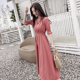 Đầm váy freesize hồng ruốc thun eo